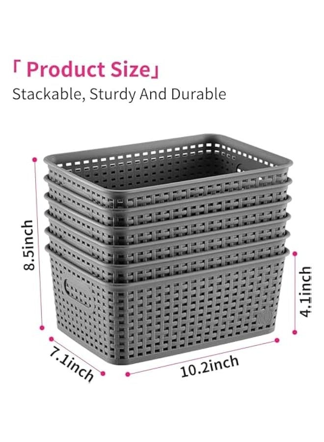 TRASSLE Plastic Storage Baskets Set of 6 Durable Small Pantry Organizer Bins Stackable Basket Household Organizers for Kitchen, Shelves, Countertops, Desktops, Cabinets, Bedrooms and Bathrooms - Image 2
