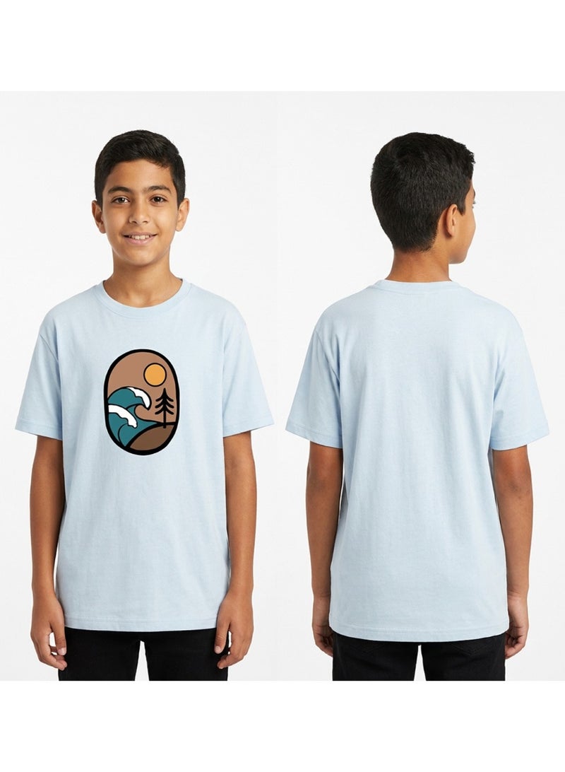 Onda Portrait Relaxed Fit Casual Cotton T-Shirt for Teens - Light  Blue - Image 2