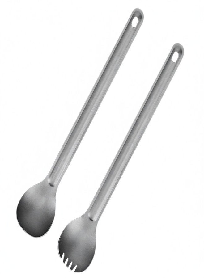 HWZBBEN 2pcs Ti Long Handle Cutlery Spoon and Spork Set for Outdoor Camping Backpacking Picnic - Image 1