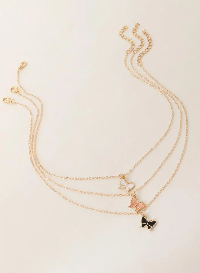 Pack of 3 - Girls Multi-Color  Butterfly Pendant Necklaces