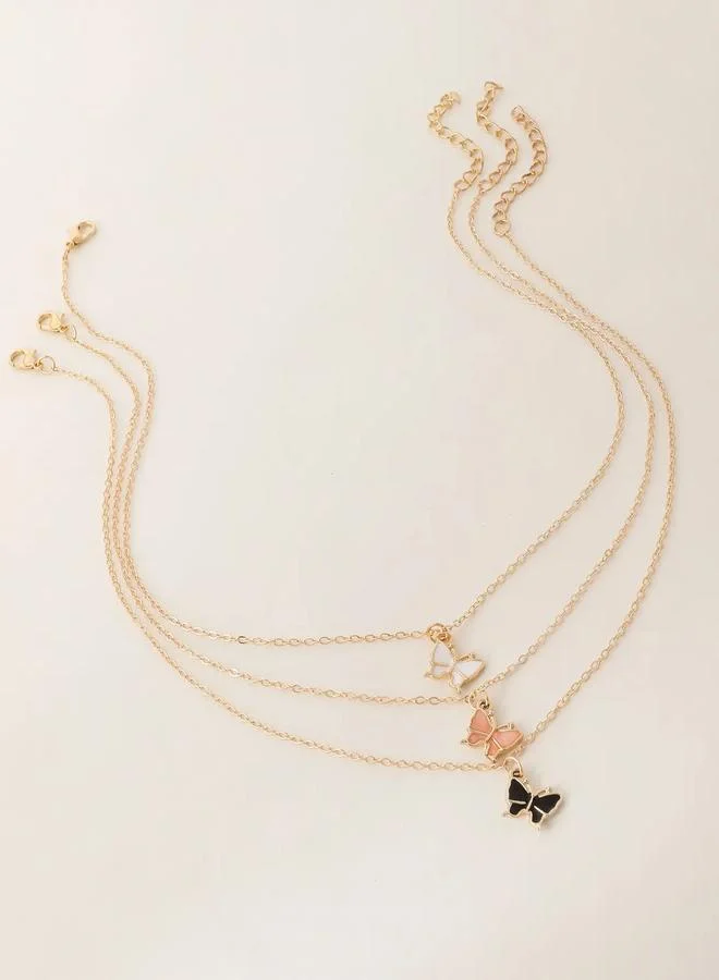 Take Two  Pack of 3 - Girls Multi-Color  Butterfly Pendant Necklaces for Women | Best Price UAE