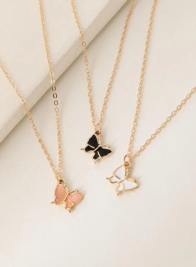 Take Two  Pack of 3 - Girls Multi-Color  Butterfly Pendant Necklaces for Women | Best Price UAE