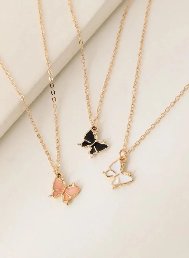 Take Two  Pack of 3 - Girls Multi-Color  Butterfly Pendant Necklaces for Women | Best Price UAE