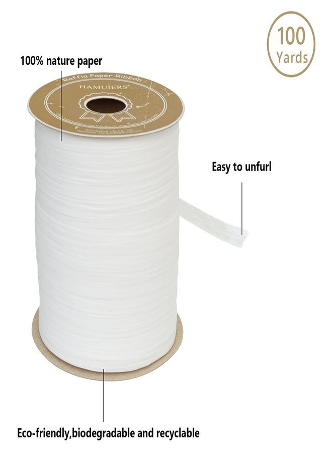 HAMUIERS Raffia Ribbon for Gift Wrapping, Packing Paper Twine, Raffia Yarn for Crochet - 1/4'' Wide, 100 Yards, White - Image 2