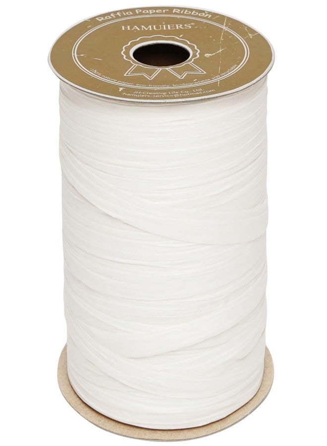 HAMUIERS Raffia Ribbon for Gift Wrapping, Packing Paper Twine, Raffia Yarn for Crochet - 1/4'' Wide, 100 Yards, White - Image 1