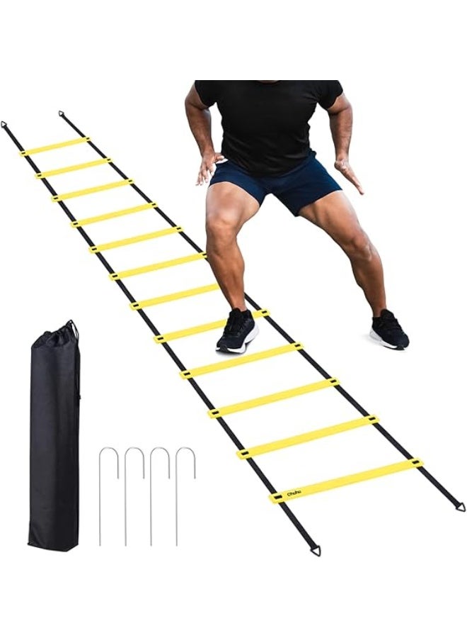 أوهوهو مجموعة تدريب السرعة سلم خفة الحركة من أوهوهو، 12 درجة، سلالم تمارين بطول 20 قدمًا مع أوتاد أرضية لكرة القدم وكرة القدم والملاكمة وتدريبات اللياقة البدنية الرياضية مع حقيبة حمل مستلزمات رياضية- ادوترياضيه - مسلزمات جيم - Image 1