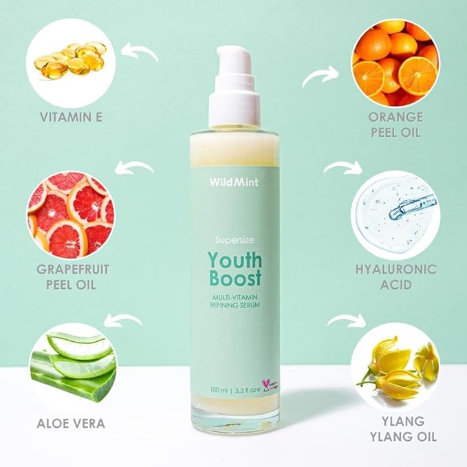 WildMint Youth Boost Natural Face Serum Hydrating AntiAging Serum for Sensitive Dry Mature Menopause Skin Hyaluronic Acid Vitamin C UK Made Vegan CrueltyFree Skincare 30ml - Image 3