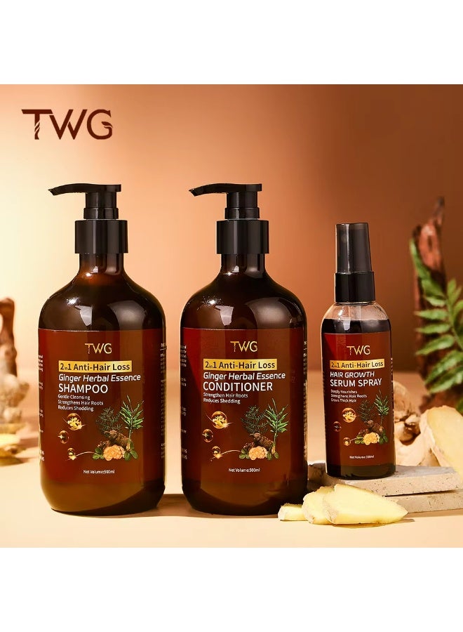 2 IN 1 Anti Hair Loss Ginger Shampoo And Conditioner And Hair Serum Set