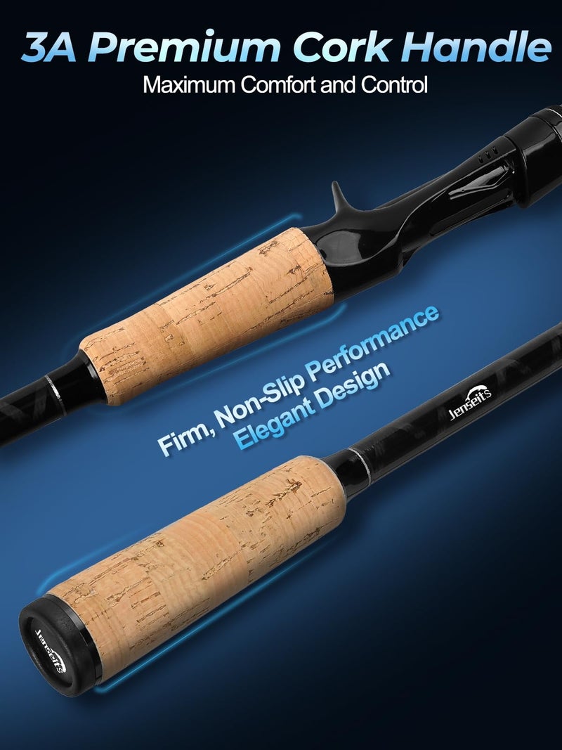 Jenseits 7'0" Casting Rod â€“ 2-Piece Carbon Fiber Fishing Rod, Medium Heavy Power, Extra Fast Action, 3A Cork Handle, Stainless Steel + Ceramic Guides â€“ Bass & Lure Fishing Pole - Image 4