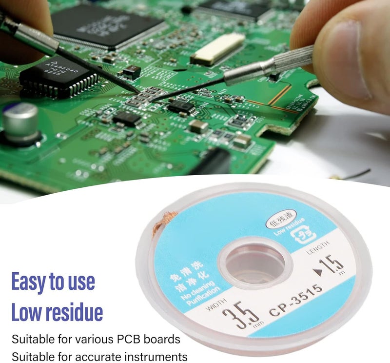For PCB Repair and Accuracy Instruments - Red Copper Desoldering Wick Braid CP 3015, 1.5m 4.9ft Length, Low No Clean Solder Braid with Flat Needle Preparation for Fast Thermal (CP-3515) - Image 5