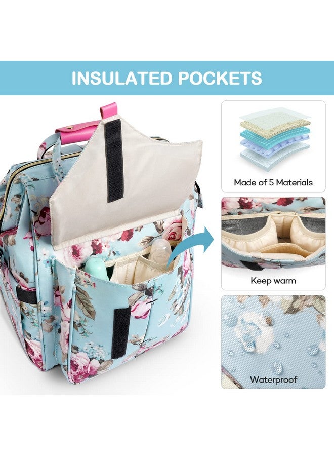 LitBear LitBear Diaper Bag Backpack, Large Capacity Multifunction Nappy Bags, Waterproof Baby Bag Floral Insulated Sturdy Travel Maternity Back Pack for Baby Girls with Diaper Pad Bottle Bag (Rose Flower)  - Image 3