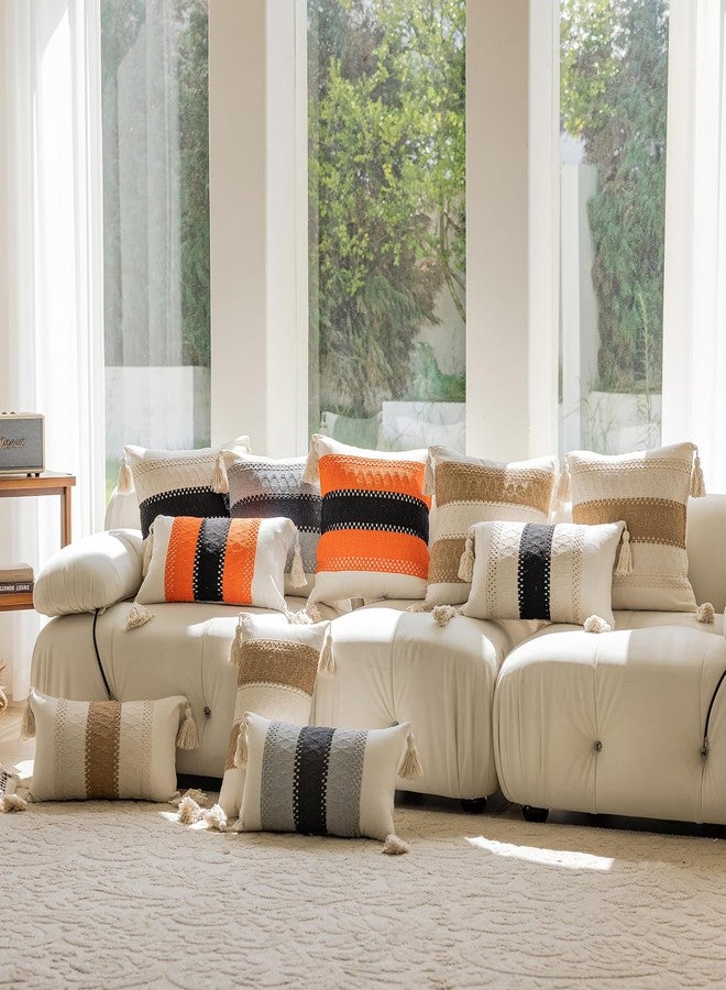 vctops Boho Cotton Linen Decorative Throw Pillow Covers with Tassels 16x24 Inch Soft Farmhouse Neutral Stripe Pillow Covers Accent Macrame Woven Tan Cushion Case for Couch Sofa Car (Type C,16"x24") - Image 5