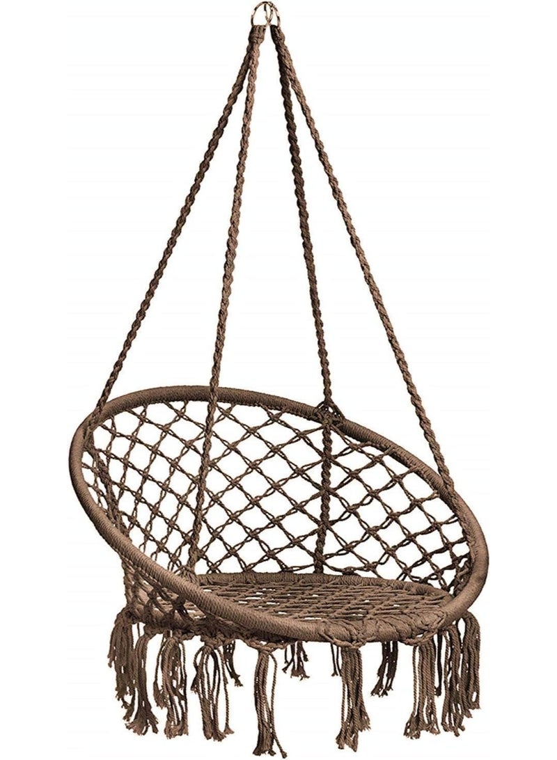 DubaiGallery Macramé Hammock Chair – Handcrafted Cotton Rope Hanging Swing Seat with Fringe, Suitable for Indoor or Outdoor Use, Perfect for Home Décor, Lounging, Reading Nooks, Balconies, and Patios, Comfortable and Elegant Boho Design - Image 1