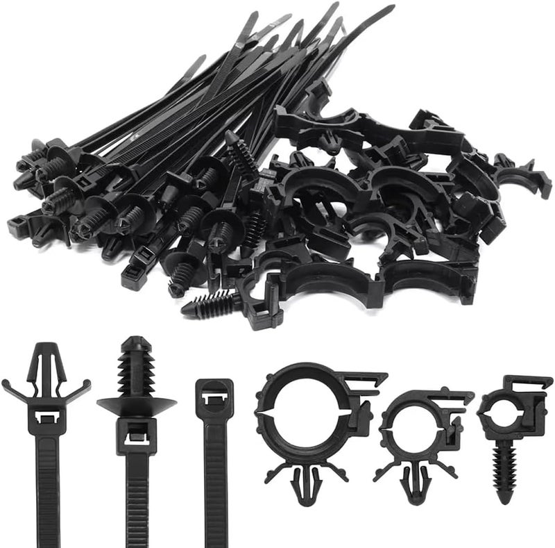 ELEPHANTBOAT STHIRA® 45pcs Automotive Cable Clip & Fastener Set, 3 Type Wire Harness Clips, Push-Type Retainers & Zip Tie Mounts for Securing Hoses, Wires, and Tubing in Cars, Trucks & SUV - Image 1