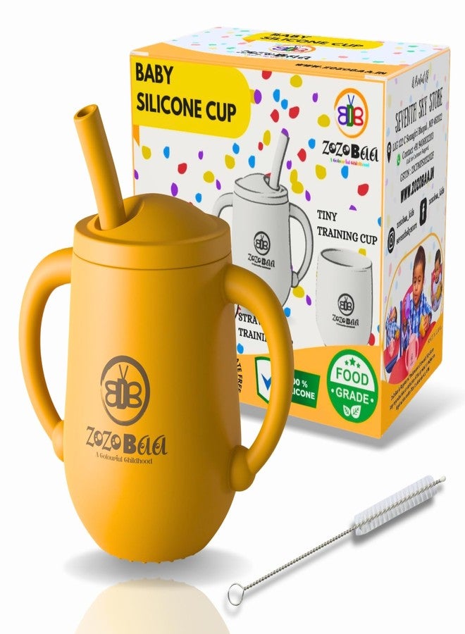 كوب تدريب الشرب الصغير من السيليكون من زوزوبا، مزود بماصة وغطاء ومقابض سهلة الإمساك للأطفال الصغار | غير قابل للكسر 3 في 1 - كوب للفتح والشرب والتغذية للأطفال من عمر 6 أشهر فما فوق، لون أصفر مانجو - 120 مل - Image 1