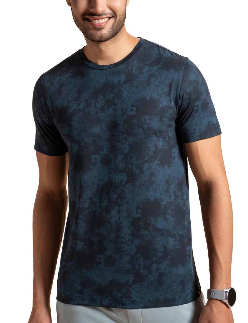 DAMENSCH Regular Fit Cotton Blend Tshirt Half Sleeve Crew Neck Comfortable Casual Lightweight Premium Vortex Elemental Breeeze Tshirts for Men Pack of 1-Dusty Blue-S - Image 1