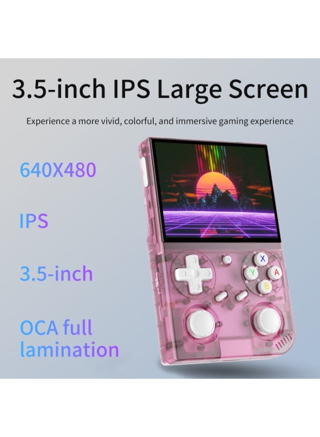 جهاز ألعاب محمول G350 بتصميم كلاسيكي، شاشة IPS مقاس 3.5 بوصة، نظام لينكس، مع بطاقة ذاكرة TF مدمجة سعة 64 جيجابايت، و4371 لعبة مُحمّلة مسبقًا، وبطارية 3200 مللي أمبير/ساعة (لون وردي شفاف) - Image 3