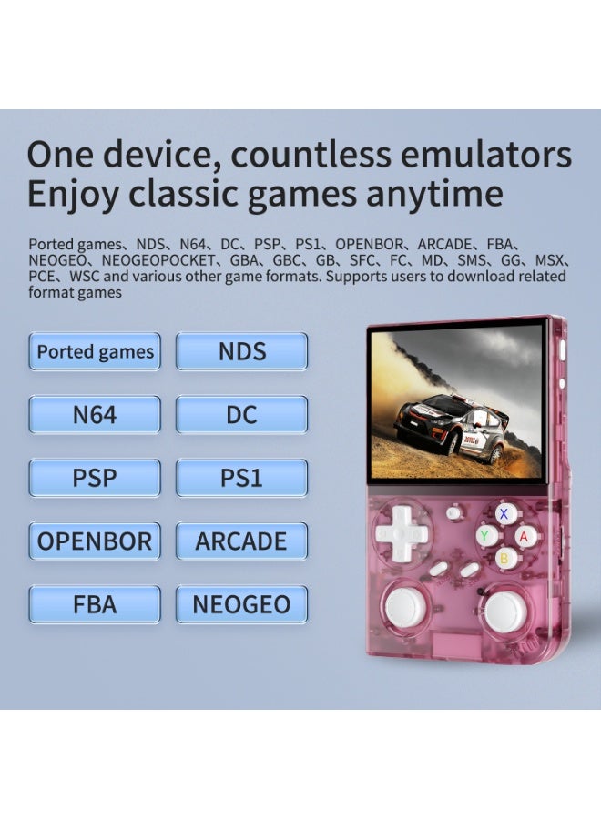 جهاز ألعاب محمول G350 بتصميم كلاسيكي، شاشة IPS مقاس 3.5 بوصة، نظام لينكس، مع بطاقة ذاكرة TF مدمجة سعة 64 جيجابايت، و4371 لعبة مُحمّلة مسبقًا، وبطارية 3200 مللي أمبير/ساعة (لون وردي شفاف) - Image 2