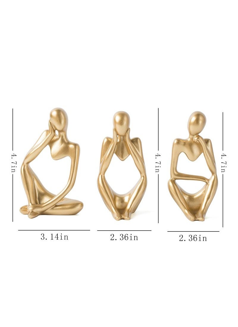 JOGAMS 3 Piece Gold Statue Decor, Thinker Abstract Art Resin Sculpture for Home, Living Room, Office Decoration  - Image 3