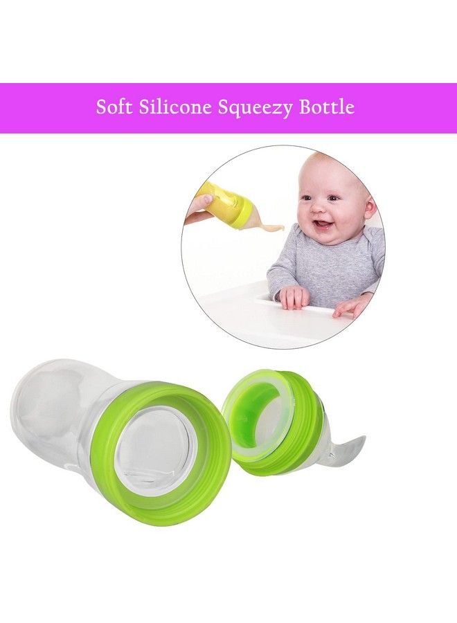 Safe-O-Kid 1 Easy Squeezy Silicone Food Feeder Spoon (Soft Tip) Bottle Green 90Ml Pack Of 1 - Image 3