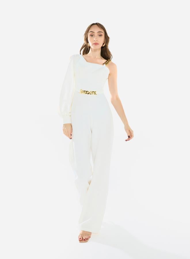 House of Moda Women One Shoulder Chain Accent Jumpsuit - Image 1