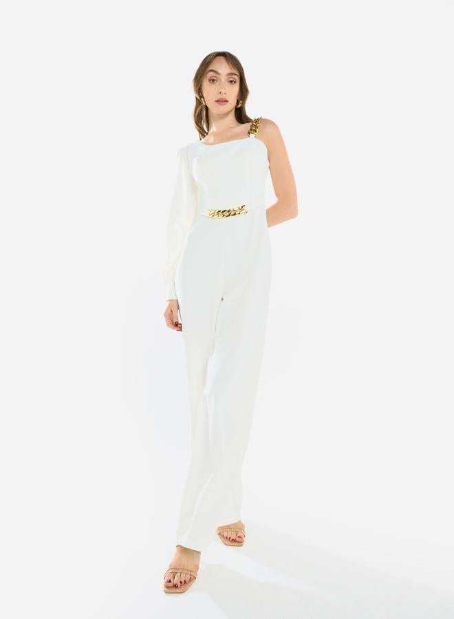 House of Moda Women One Shoulder Chain Accent Jumpsuit - Image 2