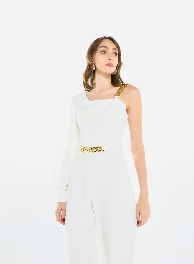 House of Moda Women One Shoulder Chain Accent Jumpsuit - Image 4