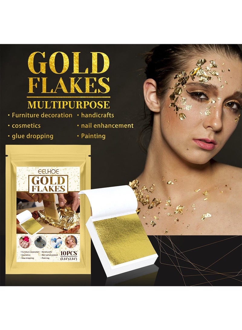 EELHOE Gold Flakes, Multifunctional Gold Leaf Flakes for Resin, Gold Leaf for Nail Art, Furniture Decoration, Handicrafts, Cosmetics, Glue Dropping and Painting 10Pcs - Image 1