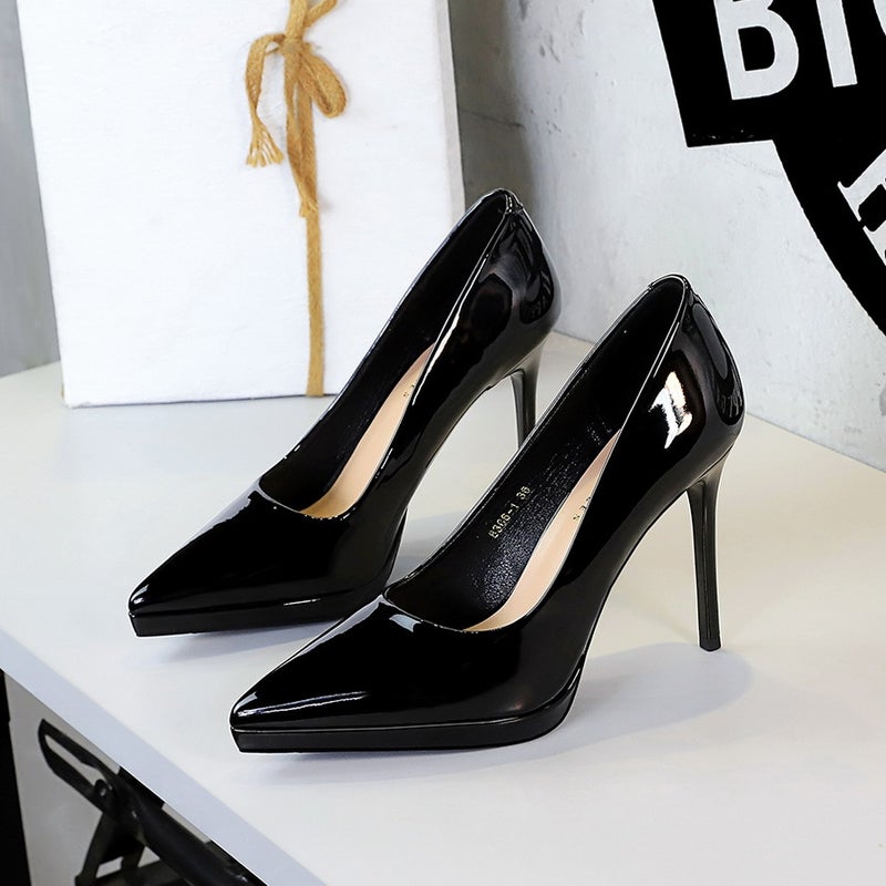 8366-1 High Heels, Fashionable Banquet Women'S Shoes, Stiletto Patent Leather, Shallow Mouth, Pointed Toe, Super High Heels, Waterproof Platform Shoes - Image 4
