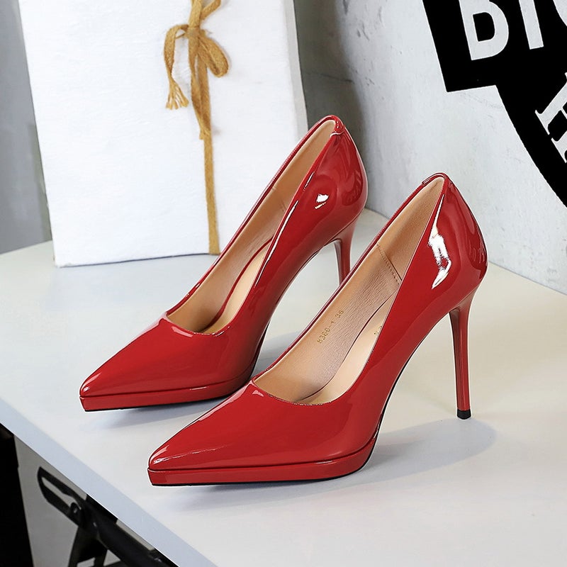8366-1 High Heels, Fashionable Banquet Women'S Shoes, Stiletto Patent Leather, Shallow Mouth, Pointed Toe, Super High Heels, Waterproof Platform Shoes - Image 3