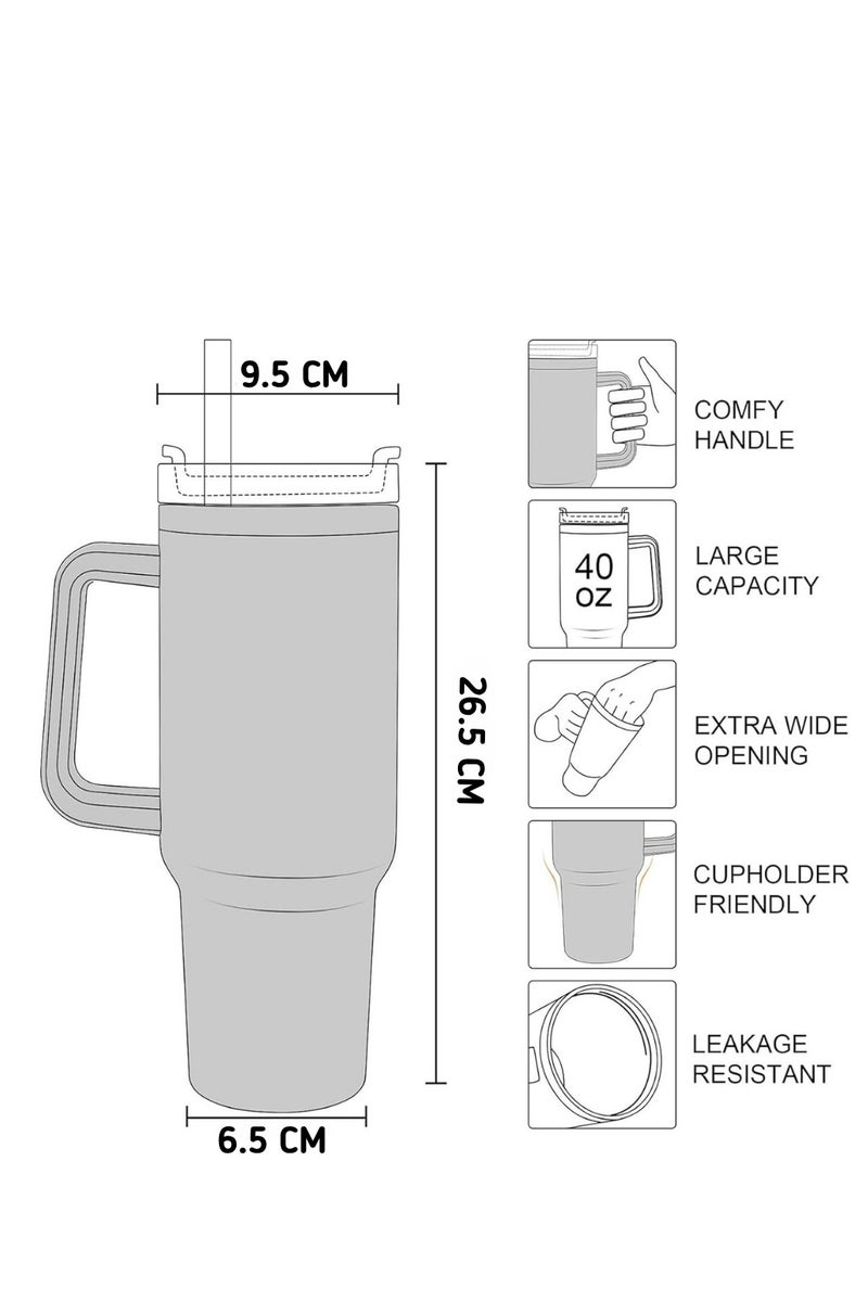 bullga Bullga Thermal Cup with Straw, 40 oz., Drinking Cup with Lid, Handle, and Straw for Hot and Cold Drinks, Portable Cup  - Image 2