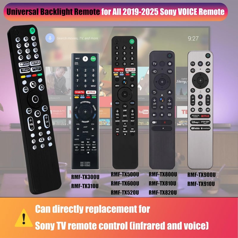 Feikeer Repalcement for Sony TV Remote, Backlit Voice Remote for All 2019-2025 Sony Remote for Bravia Smart TV, RMF-TX520U Remote Control for Smart TV XR/XBR/KD/K Series Google TVs, 1 Year Full Warranty - Image 2