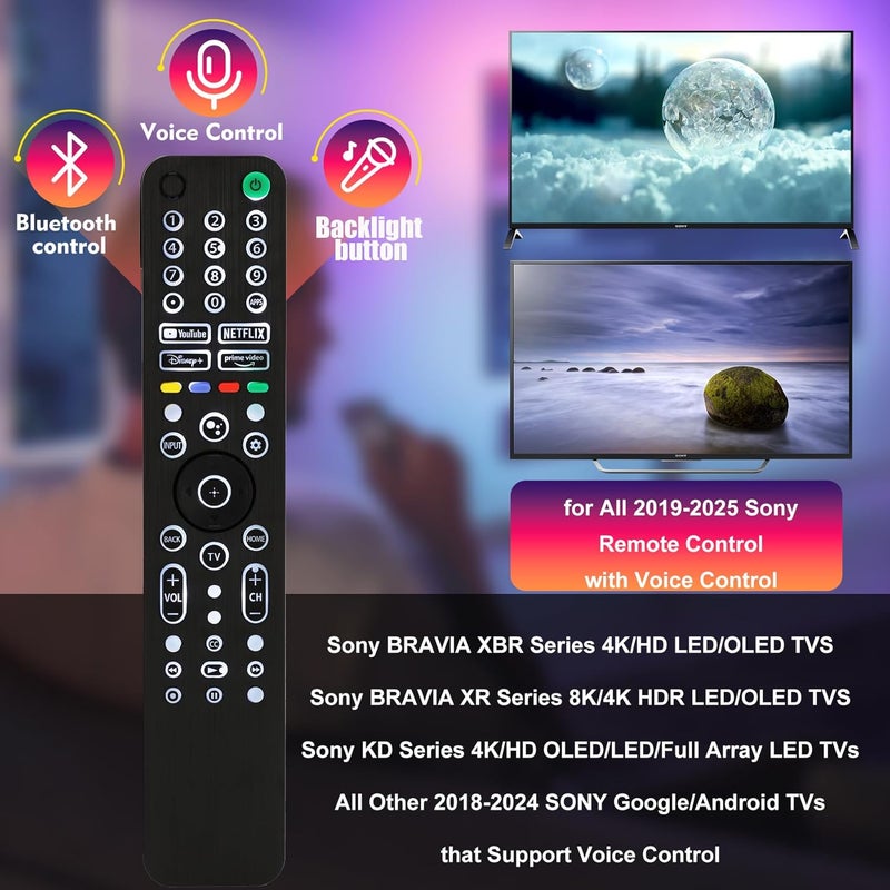Feikeer Repalcement for Sony TV Remote, Backlit Voice Remote for All 2019-2025 Sony Remote for Bravia Smart TV, RMF-TX520U Remote Control for Smart TV XR/XBR/KD/K Series Google TVs, 1 Year Full Warranty - Image 3