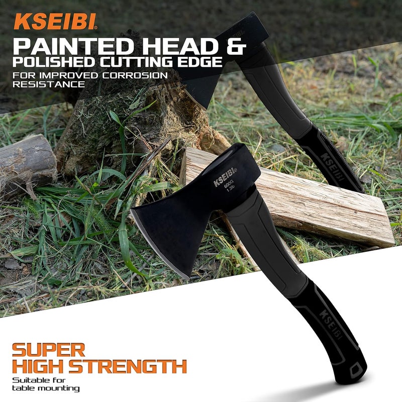 KSEIBI Wood Axe, 274151 Small Outdoor Camp Hatchet 14 Inch for Splitting and Kindling Wood, Forged Steel Blade with Anti-Slip and Shock Reduction Fiber Glasses Handle Great Throwing Axes and Hatchets - Image 2
