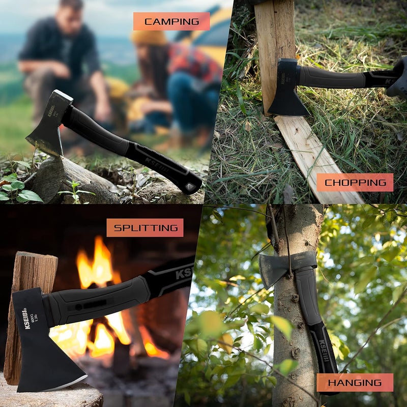 KSEIBI Wood Axe, 274151 Small Outdoor Camp Hatchet 14 Inch for Splitting and Kindling Wood, Forged Steel Blade with Anti-Slip and Shock Reduction Fiber Glasses Handle Great Throwing Axes and Hatchets - Image 5