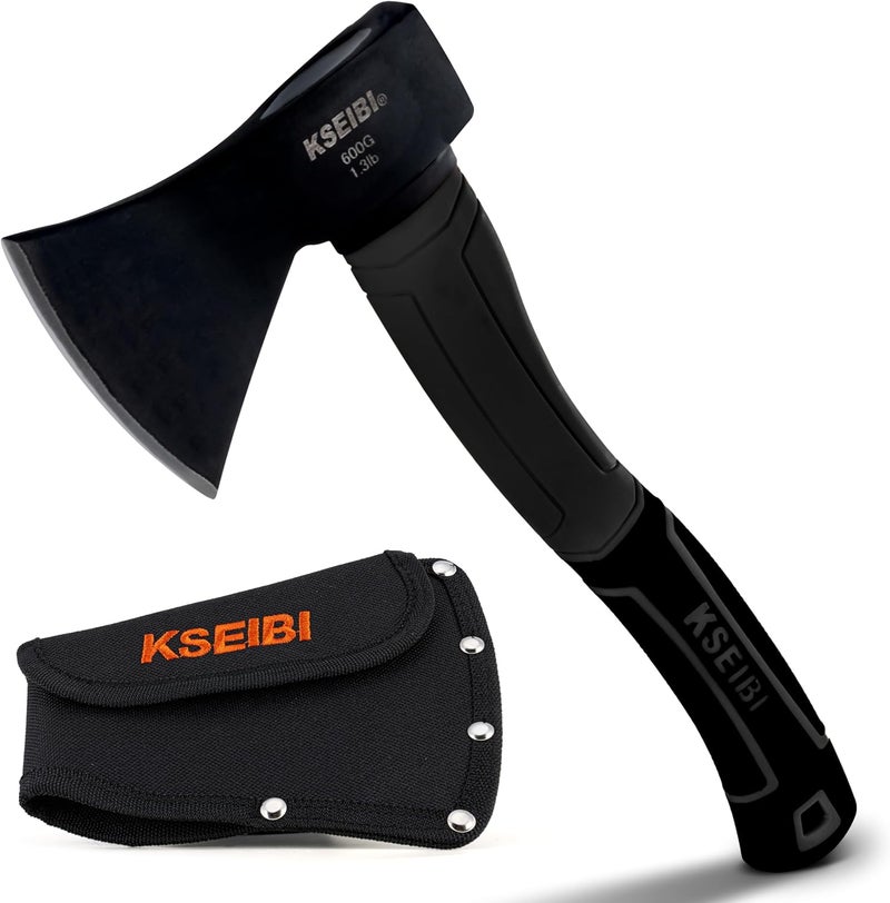 KSEIBI Wood Axe, 274151 Small Outdoor Camp Hatchet 14 Inch for Splitting and Kindling Wood, Forged Steel Blade with Anti-Slip and Shock Reduction Fiber Glasses Handle Great Throwing Axes and Hatchets - Image 1