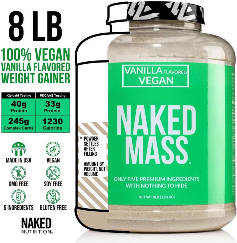Nakd ناكد فيغان ماس فانيلا  مكسب الوزن النباتي 1230 سعرة حرارية غير معدلة وراثيًا خالي من الجلوتين بدون مكونات صناعية 8 رطل 11 حصة - Image 3