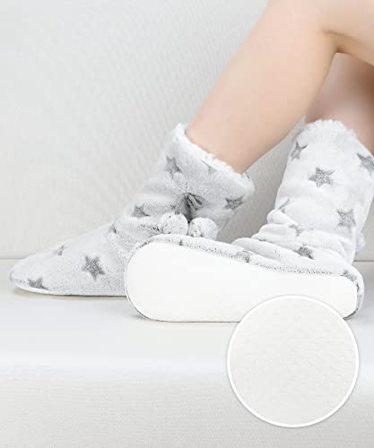 DICUIRD Slipper Socks for Women,Fuzzy House Indoor Boots Slippers with Soft Soles,Warm Cozy Fluffy Sherpa Lined Booties Socks,Womens Winter Christmas Gifts(Star Grey,Size8-10) - Image 2
