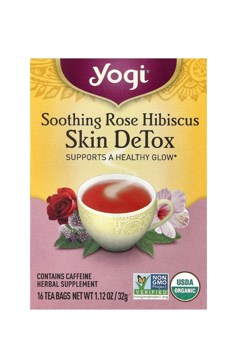 شاي يوغي سكين ديتوكس، زهرة الكركديه الملطفة، 16 كيس شاي 1.12 أونصة (32 جم) - Image 1
