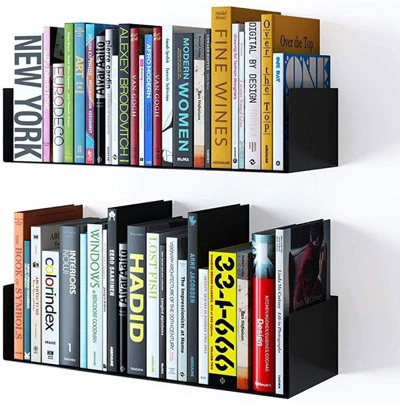 Snazzy Floating Wall Mount Wall Shelve Wall Shelf Metal U Shape Book Shelf CD DVD Storage Display Bookcase Black Set of 2 - Image 1