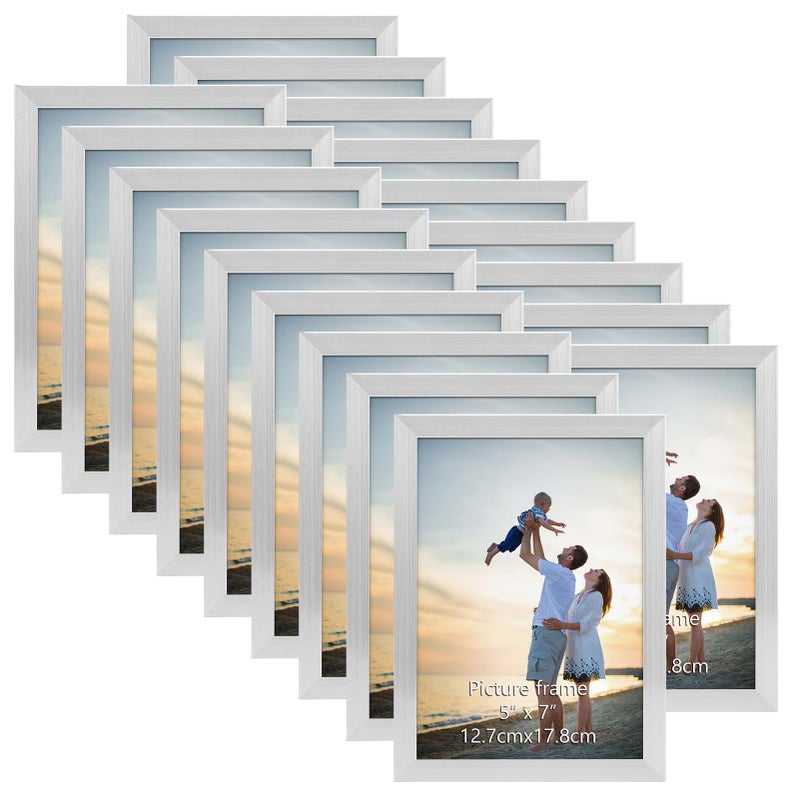 Hoikwo 18 Packs 5x7 Silver Multi Picture Frames Set for Family Photos  Artwork  Light Weight Bulk 5 by 7 Frames Pack for Wall Hanging and Table  Stylish Picture Frames - Image 1