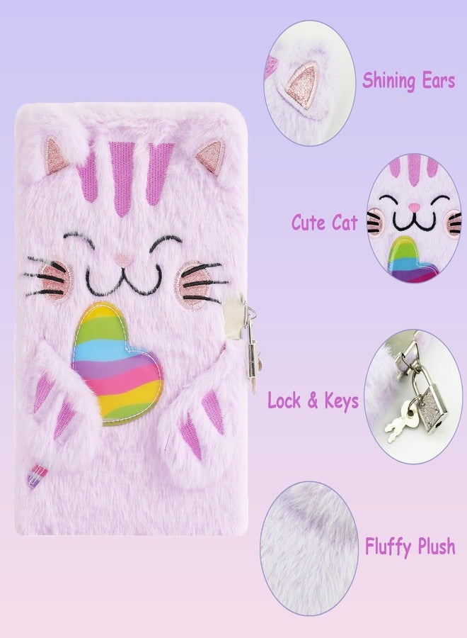 YankMooM Fuzzy Cat Notebook Cat Diary for Girls Journal for Kids Diary with Lock, Secret Kids Journal Hardcover Fluffy Secret Diary Tie-Dye Notebook Gift for Writing and Drawing - Image 5