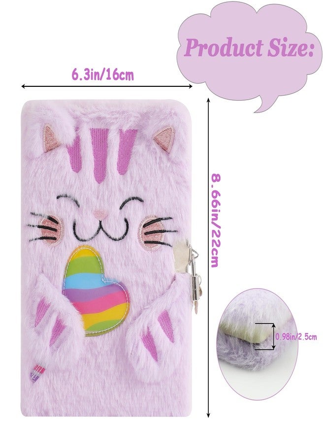 YankMooM Fuzzy Cat Notebook Cat Diary for Girls Journal for Kids Diary with Lock, Secret Kids Journal Hardcover Fluffy Secret Diary Tie-Dye Notebook Gift for Writing and Drawing - Image 3