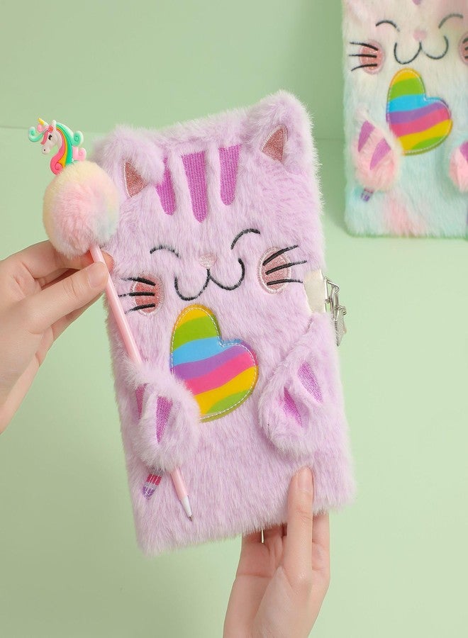 YankMooM Fuzzy Cat Notebook Cat Diary for Girls Journal for Kids Diary with Lock, Secret Kids Journal Hardcover Fluffy Secret Diary Tie-Dye Notebook Gift for Writing and Drawing - Image 2