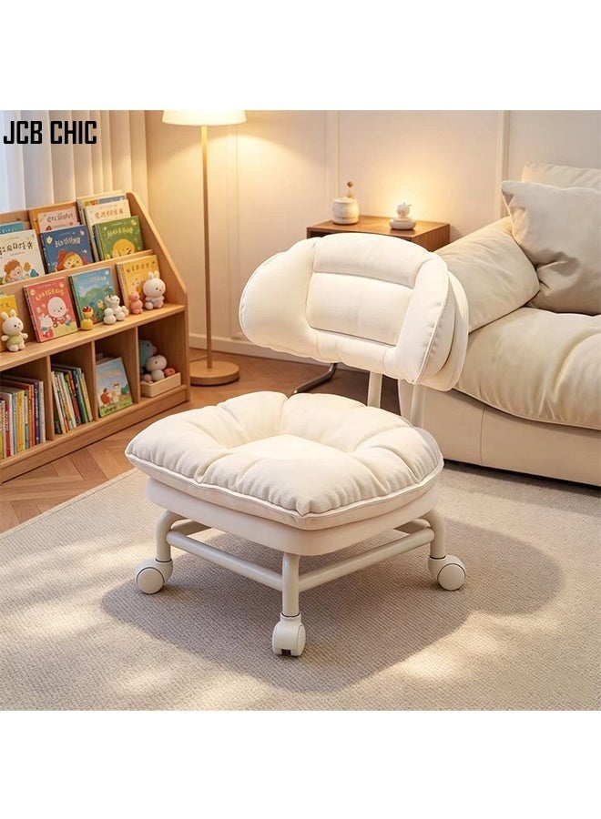 JCB CHIC كرسي منخفض بعجلات ومزود بمسند ظهر، كرسي أريكة مريح مبطّن، كرسي منخفض بعجلات للأطفال والكبار، كرسي صغير متعدد الاستخدامات لغرفة المعيشة والمطبخ وغرفة النوم والمكتب - Image 1