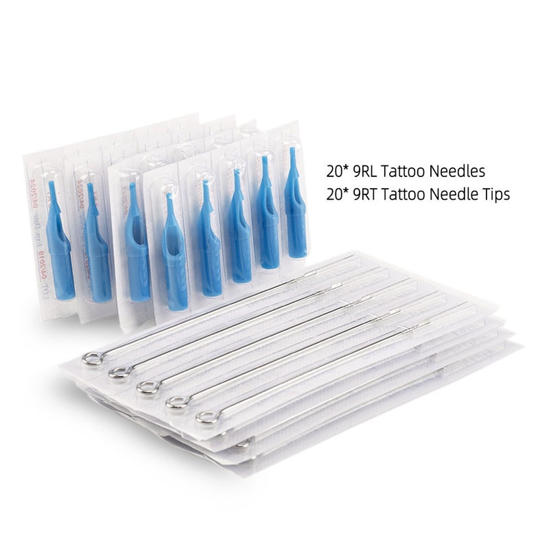 Tattoo Needles & Cartridges Set 20pcs Disposable Tattoo Needles 9RL & 20pcs Tattoo Needles Tubes 9RT Tattoo Tools Kit Tattoo Supplies - Image 1