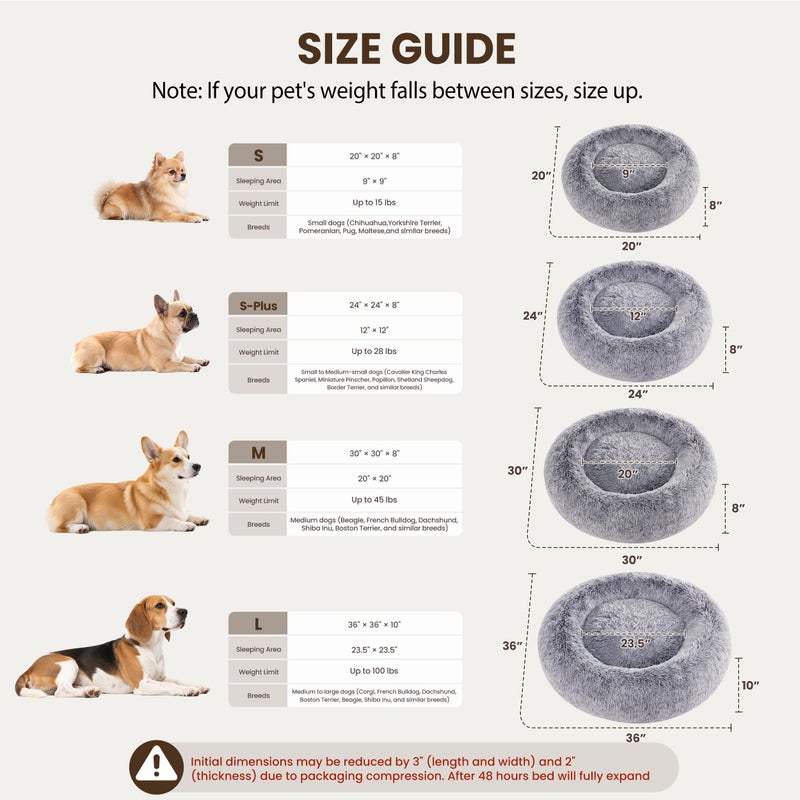 Warmrest Donut Dog Bed Medium Size Dog 30 Inch, Round Cat Beds for Small Medium Dogs and Cats with Washable Fluffy Faux Fur, Cute Comfort Pet Bed with Anti-Slip Bottom, Grey - Image 5