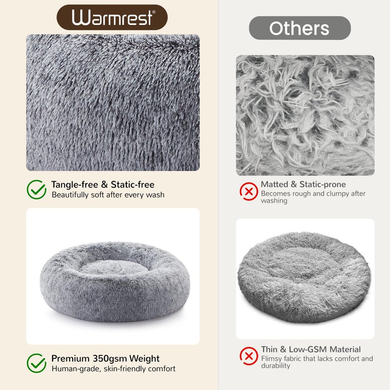 Warmrest Donut Dog Bed Medium Size Dog 30 Inch, Round Cat Beds for Small Medium Dogs and Cats with Washable Fluffy Faux Fur, Cute Comfort Pet Bed with Anti-Slip Bottom, Grey - Image 4