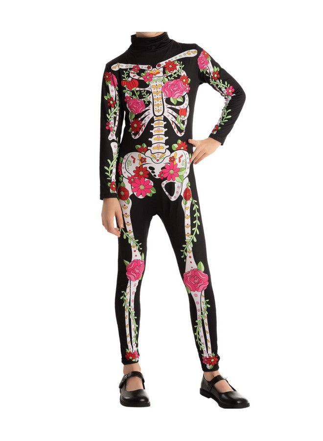 Spooktacular Creations Girls Skeleton Floral Halloween Costume Jumpsuit For Kids Halloween Dress Up-Xl(12-14Yr) - Image 1