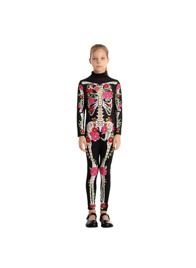 Spooktacular Creations Girls Skeleton Floral Halloween Costume Jumpsuit For Kids Halloween Dress Up-Xl(12-14Yr) - Image 2